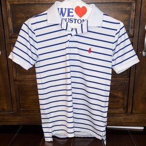 Polo by Ralph Lauren White Polo with Blue Stripes and Red Pony